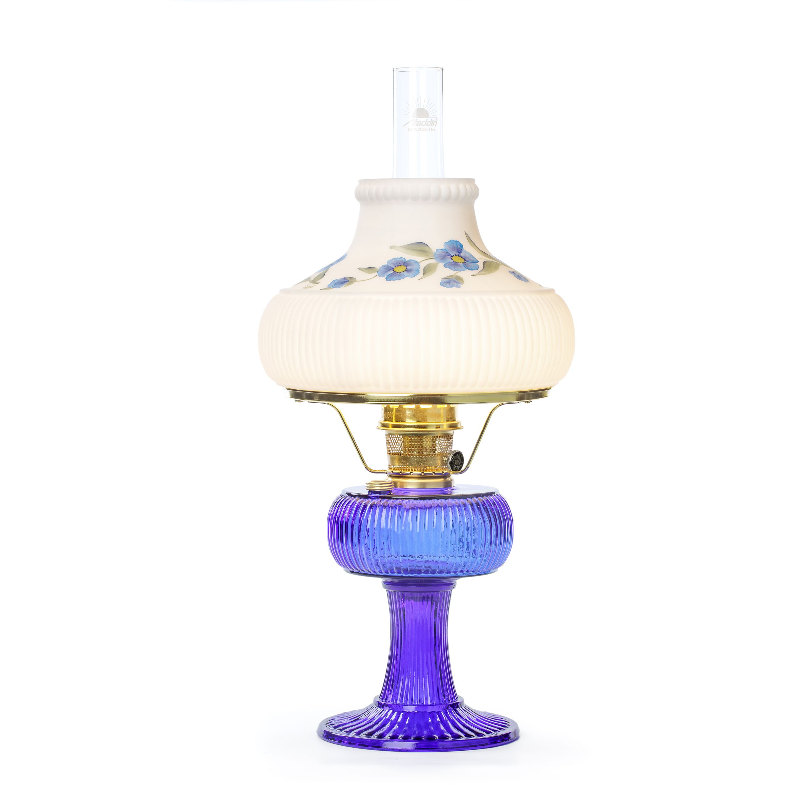 Aladdin Grand Vertique Table Oil Lamp and shade Cobalt Blue USA